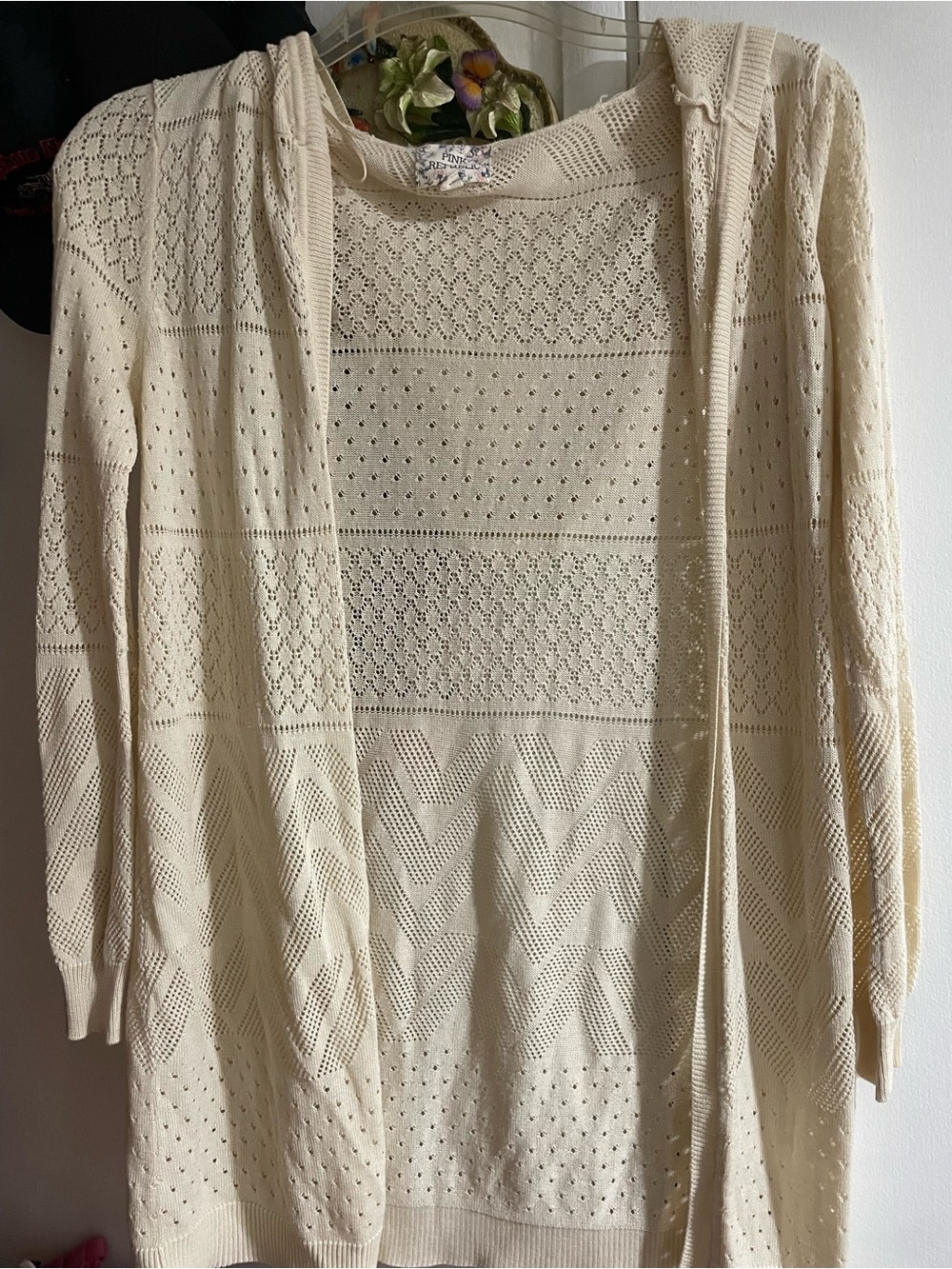Pink Republic Light Cream Open-Front Knit Cardigan